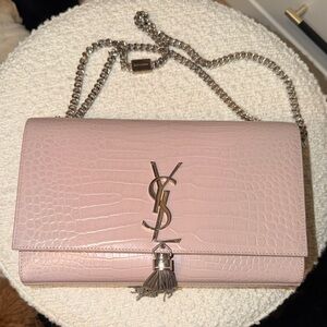 Yves Saint Laurent Light Pink Croc-Embossed Clutch